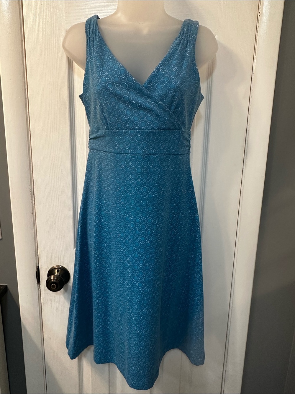 Eddie Bauer Teal Blue Sleeveless V-Neck Fit-and-Flare Dress